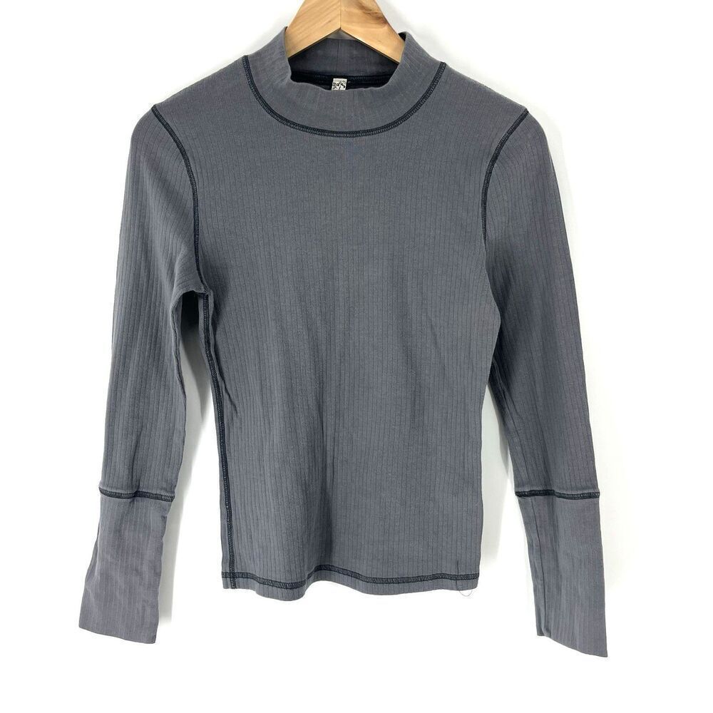 Intimately Free People Shirt Size Medium Gray Ribbed Mock Neck Top Mineral Wash